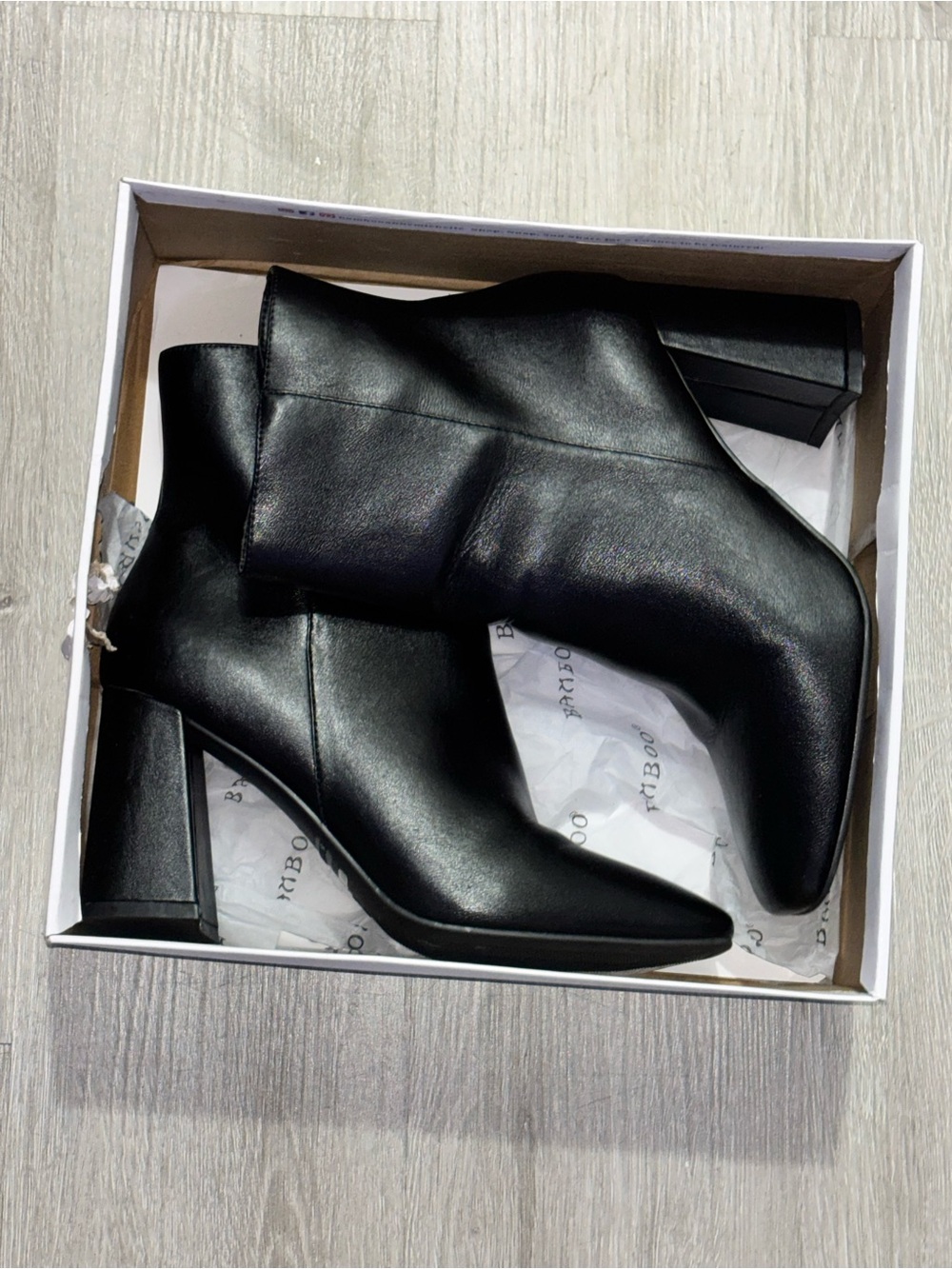 BAMBOO Black Pointed-Toe Block Heel Ankle Boots
